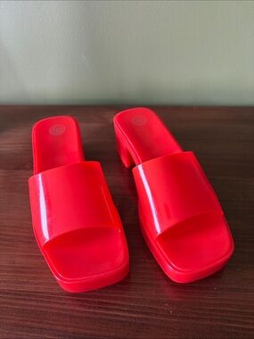 Sleek Red Slide Mule with Block Heel